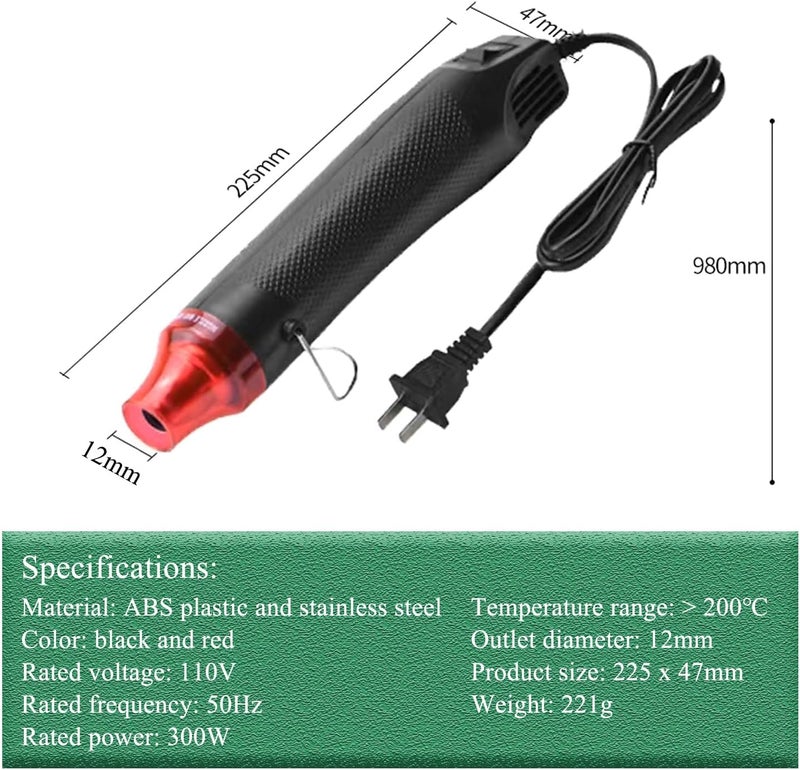 DIDODI Store مسدس حرارة صغير 300 واط مسدس حرارة محمول مزدوج الحرارة 392℉ و 662℉ مسدس هواء ساخن أدوات تسخين كهربائية لإزالة فقاعات الراتنج في طلاء الأكواب، وتجفيف الحرف، وتغليف الطلاء - Image 2